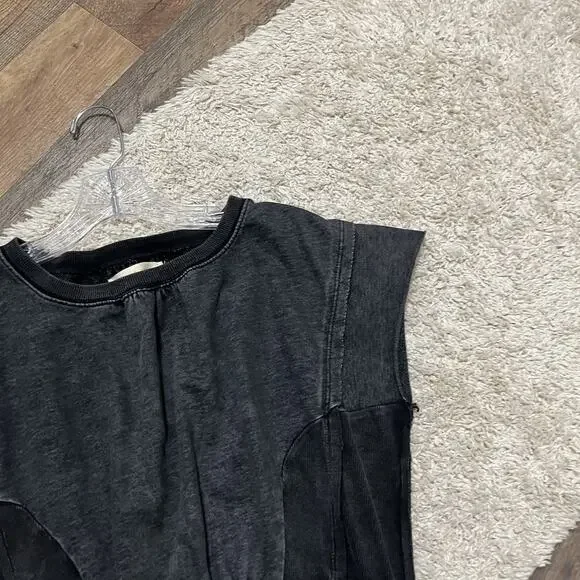 Buckle Gilded Intent Medium Stone Wash Raw Edge Ribbed Lace Up Edgy Corset Top - Picture 4 of 7